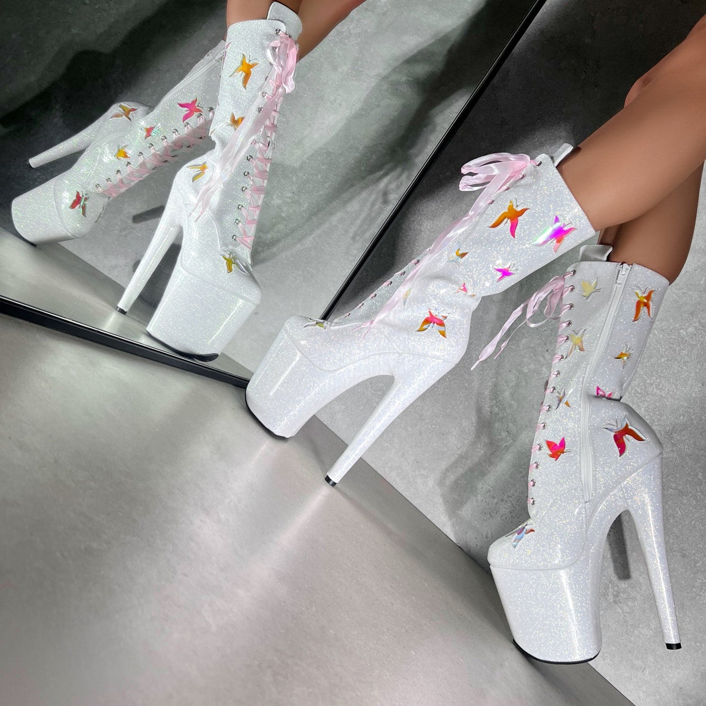 The Glitterati Butterfly Wide Fit Boot - Snow Kween - 8INCH