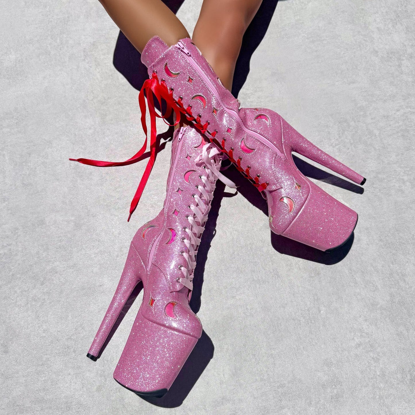 The Glitterati Cosmic Wide Fit Boot - Pink Sparkle - 8INCH