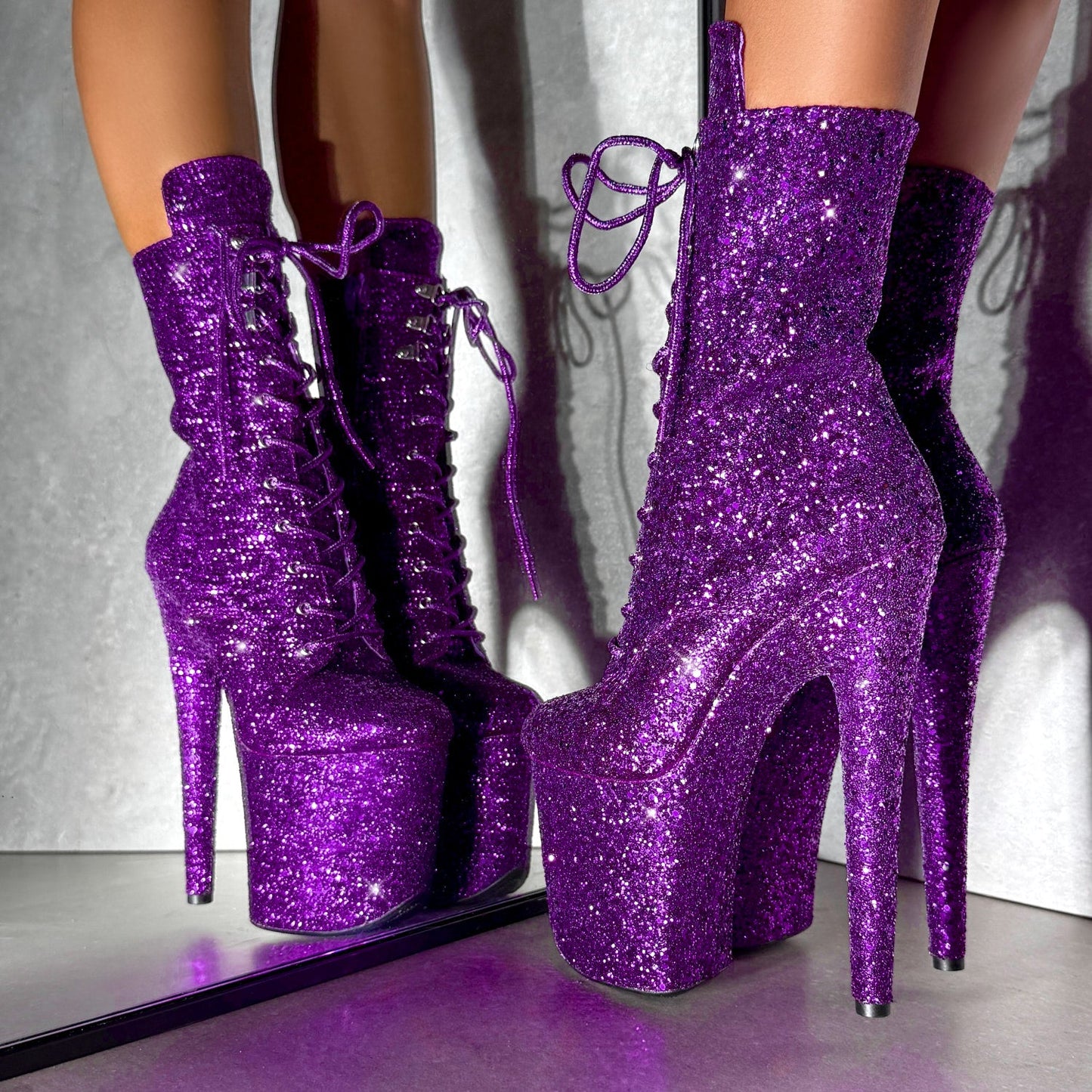 The Glitterati Xtra - Wide Fit Boot - ENIGMA PURPLE - 8INCH