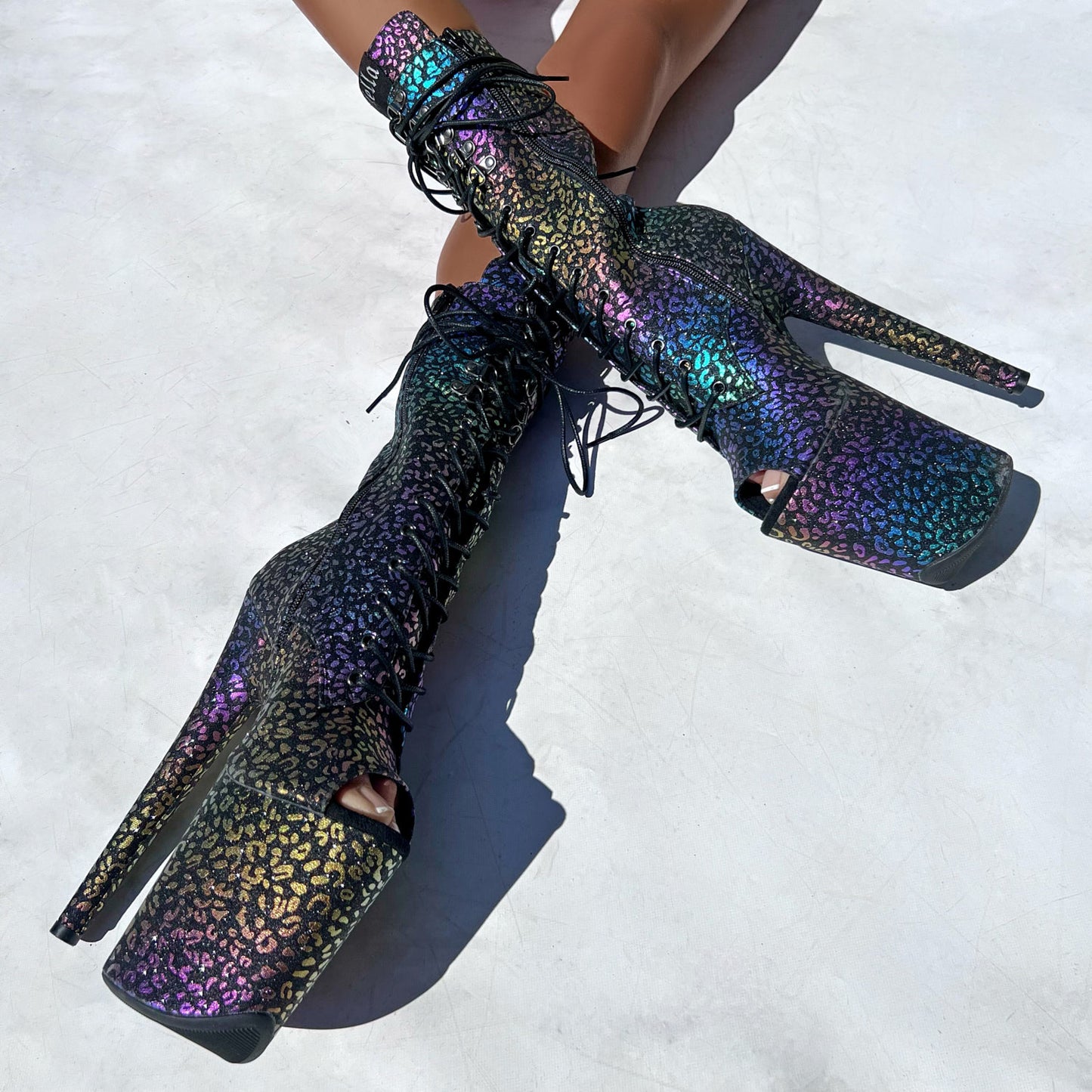 Moonlight Leopard High Ankle Boot Open Toe - 8 INCH