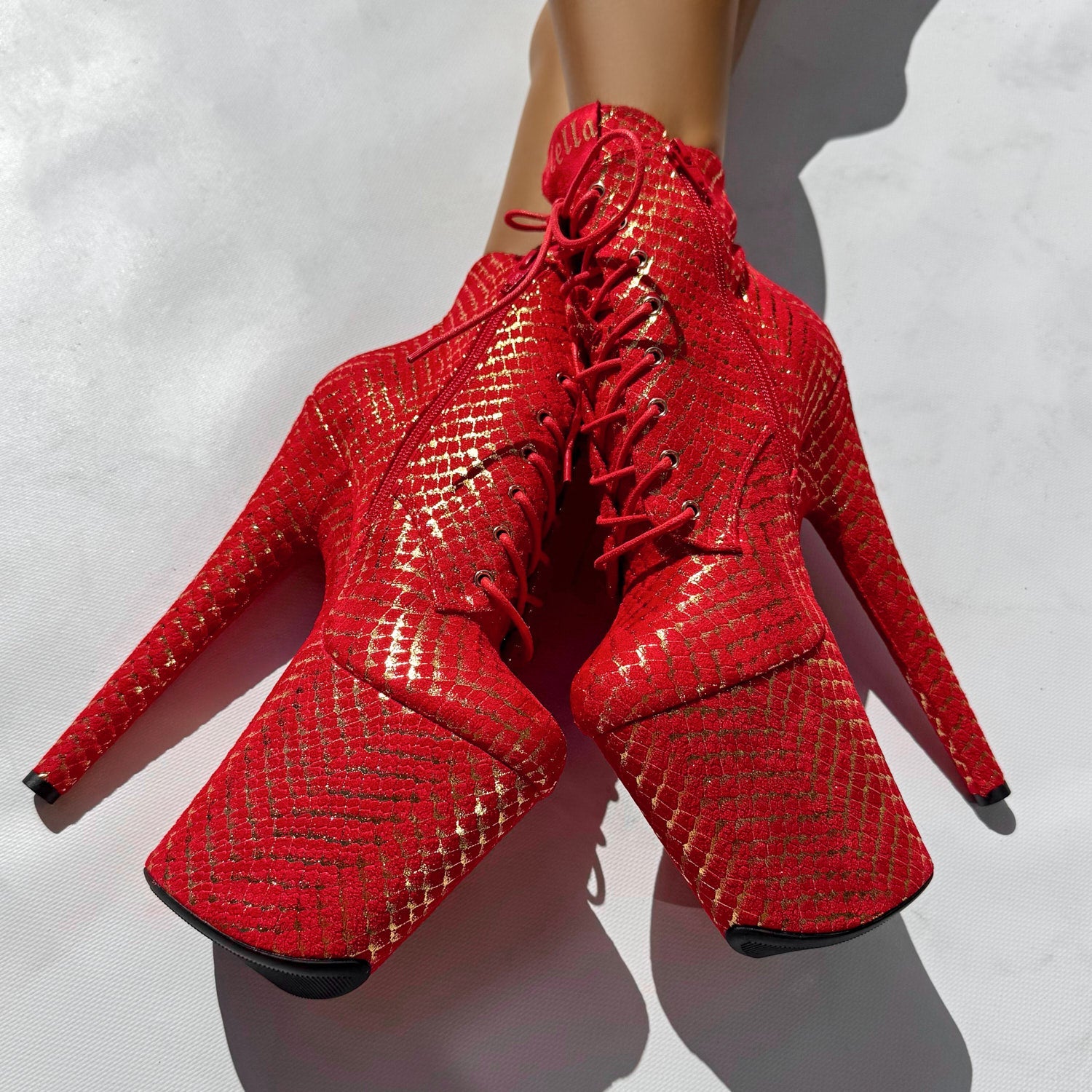 Khaleesi Ankle Boot - Red & Gold - 8INCH – Hella Heels UK
