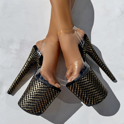 Khaleesi Classic Stiletto - Black & Gold - 8INCH