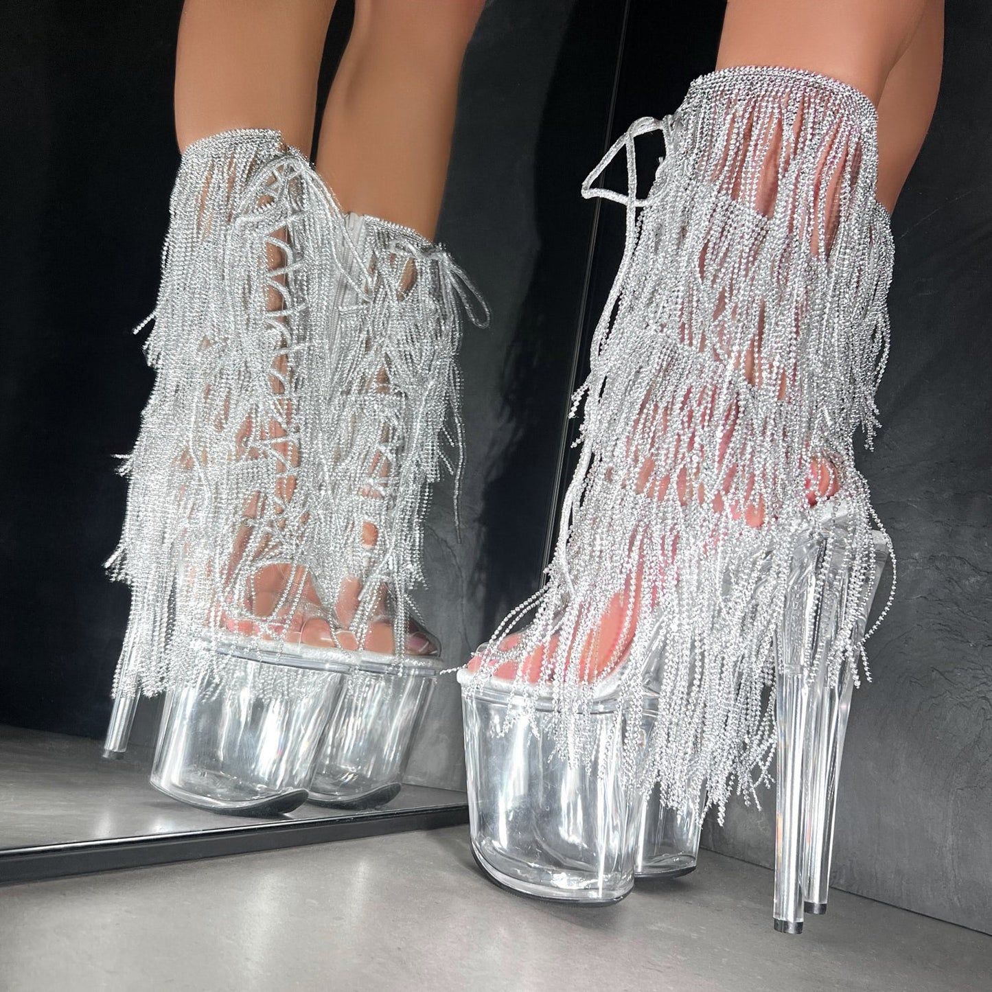 Chrome Cowgirls - OHOT Wide Fit Boot - Clear - 8 INCH - Wide Fit