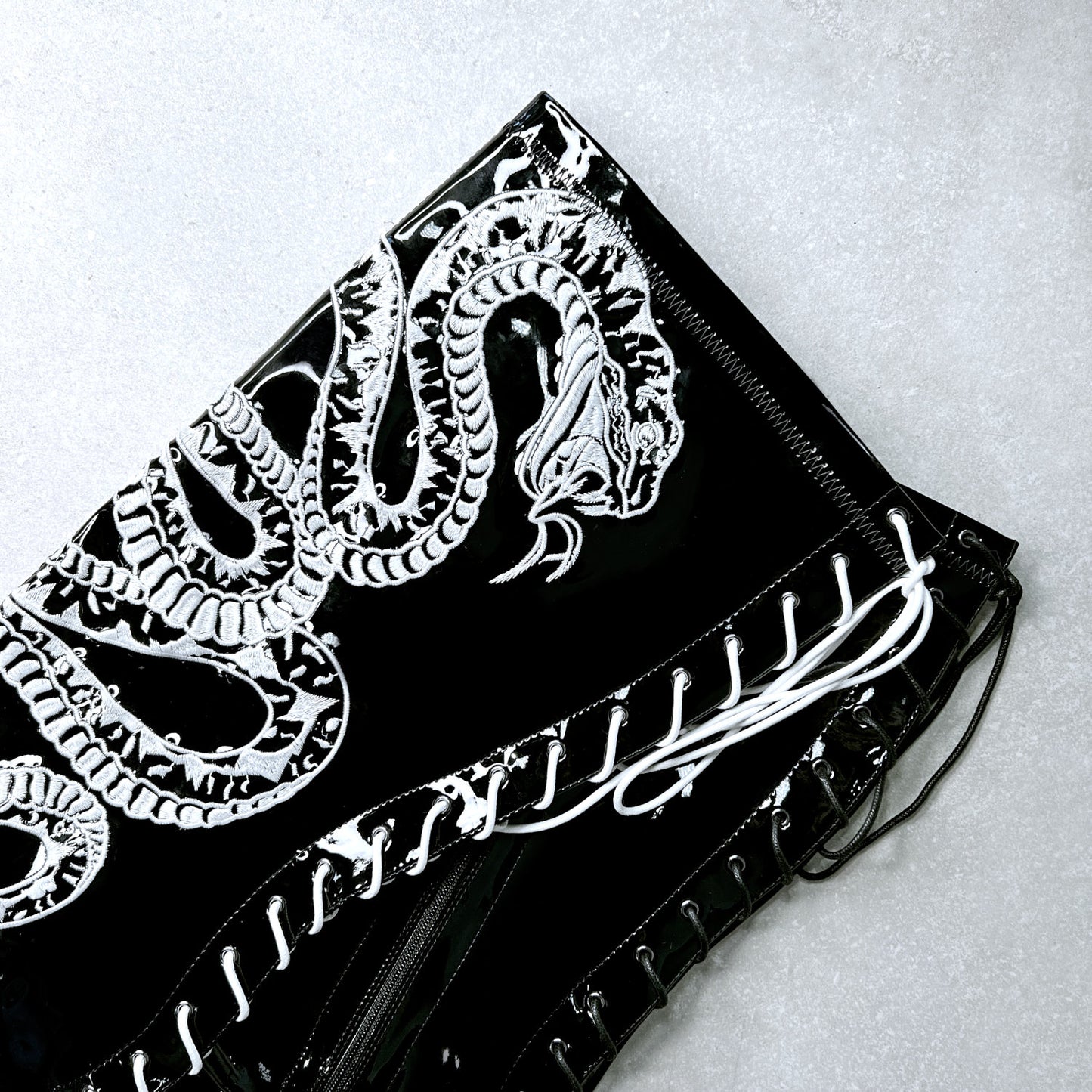 VIPER Boot Black with White Thicc Thigh High - 8INCH, stripper shoe, stripper heel, pole heel, not a pleaser, platform, dancer, pole dance, floor work