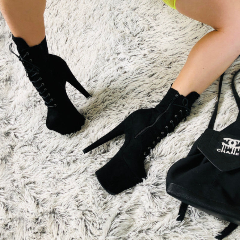 BabyDoll Black - 8 INCH, stripper shoe, stripper heel, pole heel, not a pleaser, platform, dancer, pole dance, floor work