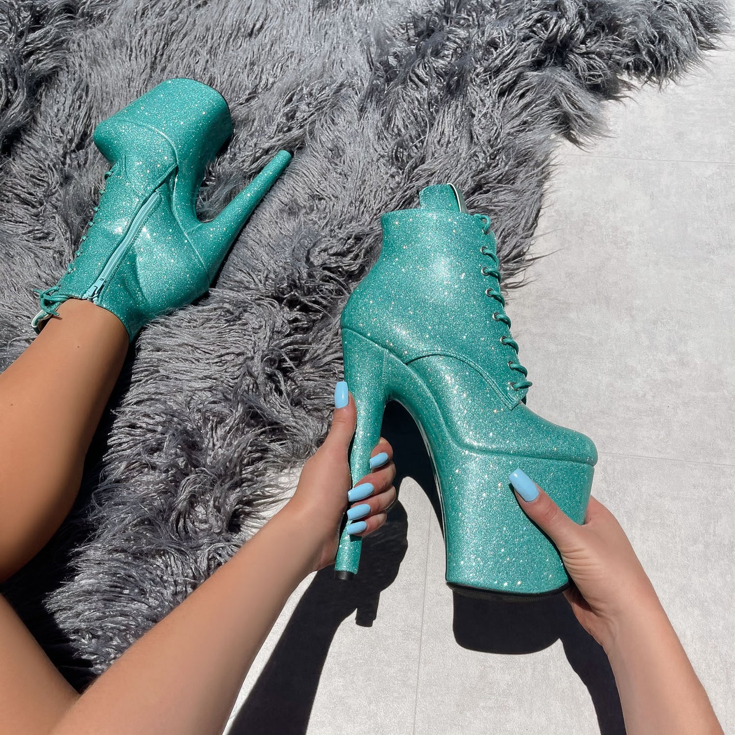 The Glitterati Ankle Boot - Baby Blue - 8 INCH