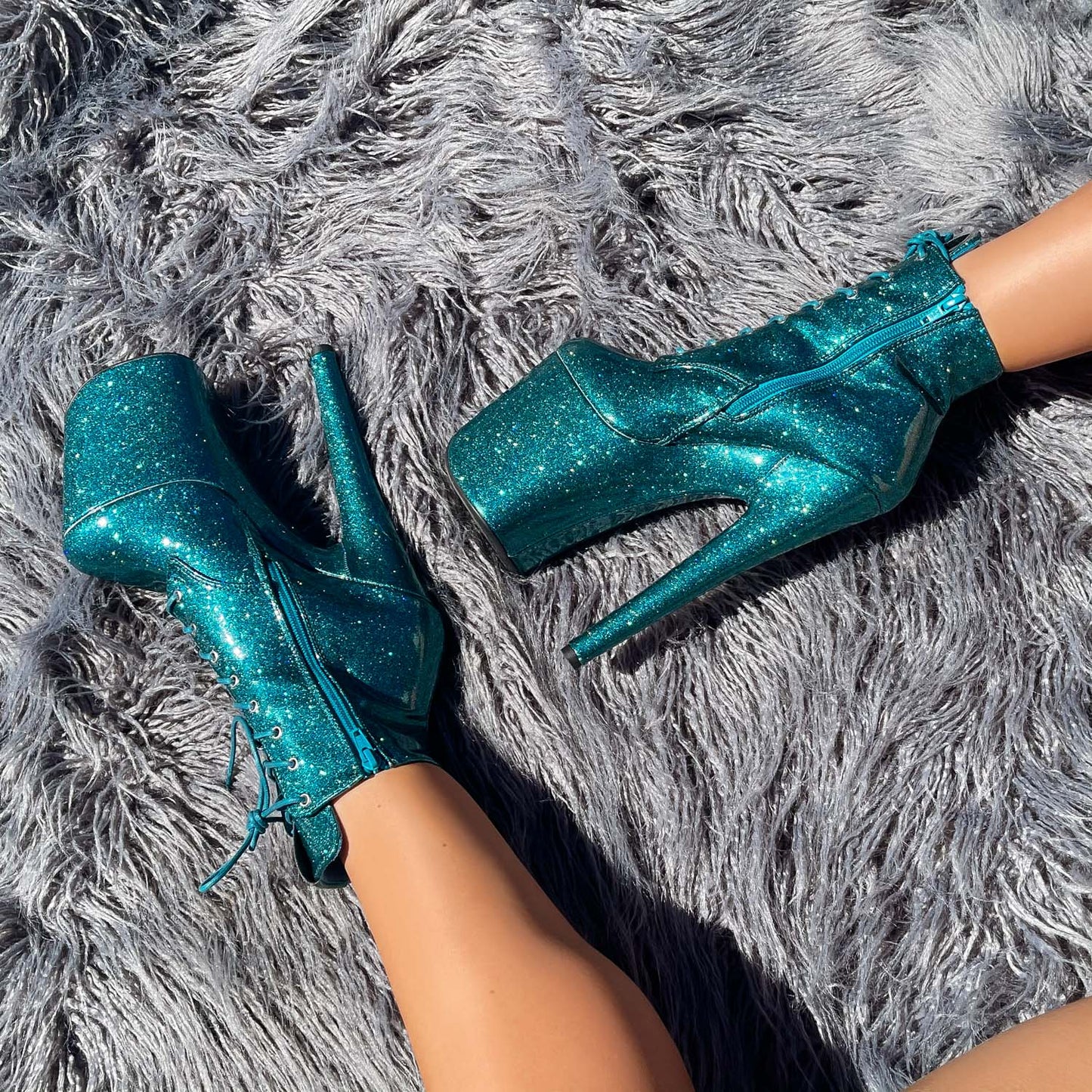 The Glitterati Ankle Boot - Ocean Eyes - 8 INCH, stripper shoe, stripper heel, pole heel, not a pleaser, platform, dancer, pole dance, floor work