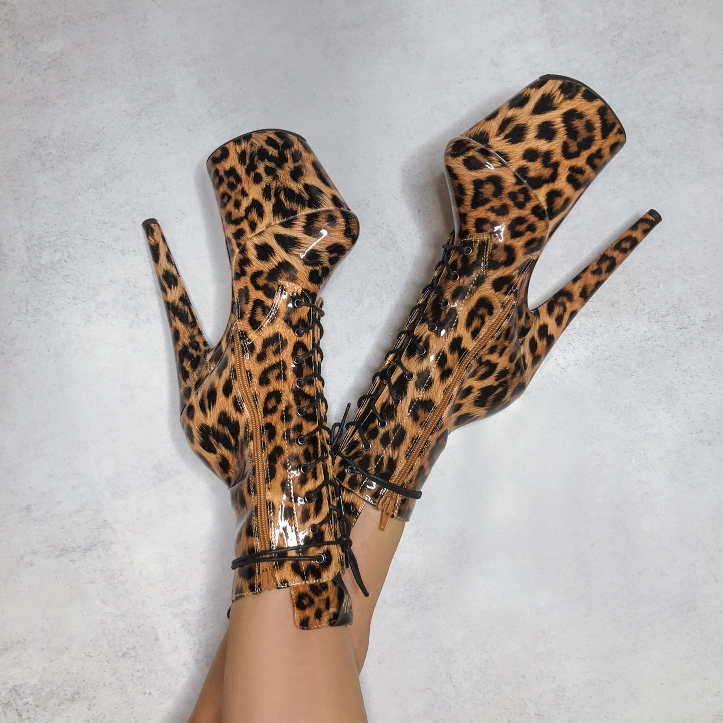 Empire Kicks Booties - Leopard - 8 INCH, stripper shoe, stripper heel, pole heel, not a pleaser, platform, dancer, pole dance, floor work