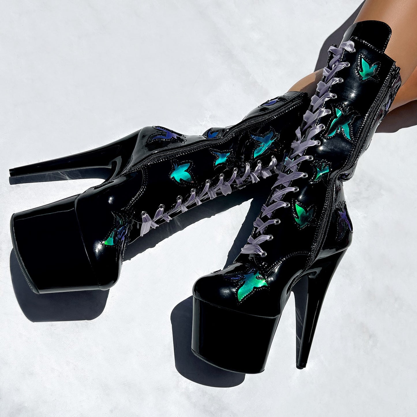 Butterfly Boot - Black - 7 INCH, stripper shoe, stripper heel, pole heel, not a pleaser, platform, dancer, pole dance, floor work