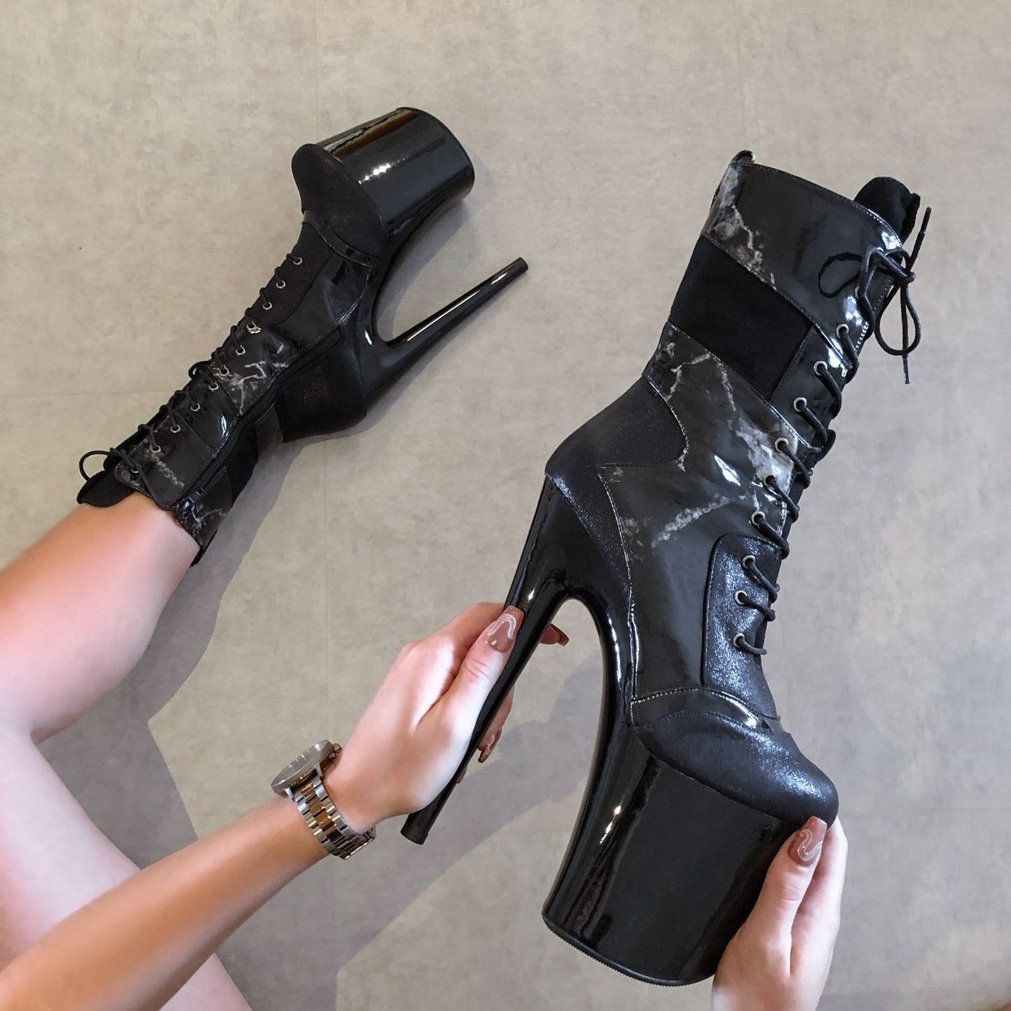 Empire Kicks Sneaker Black Marble - 8 INCH, stripper shoe, stripper heel, pole heel, not a pleaser, platform, dancer, pole dance, floor work