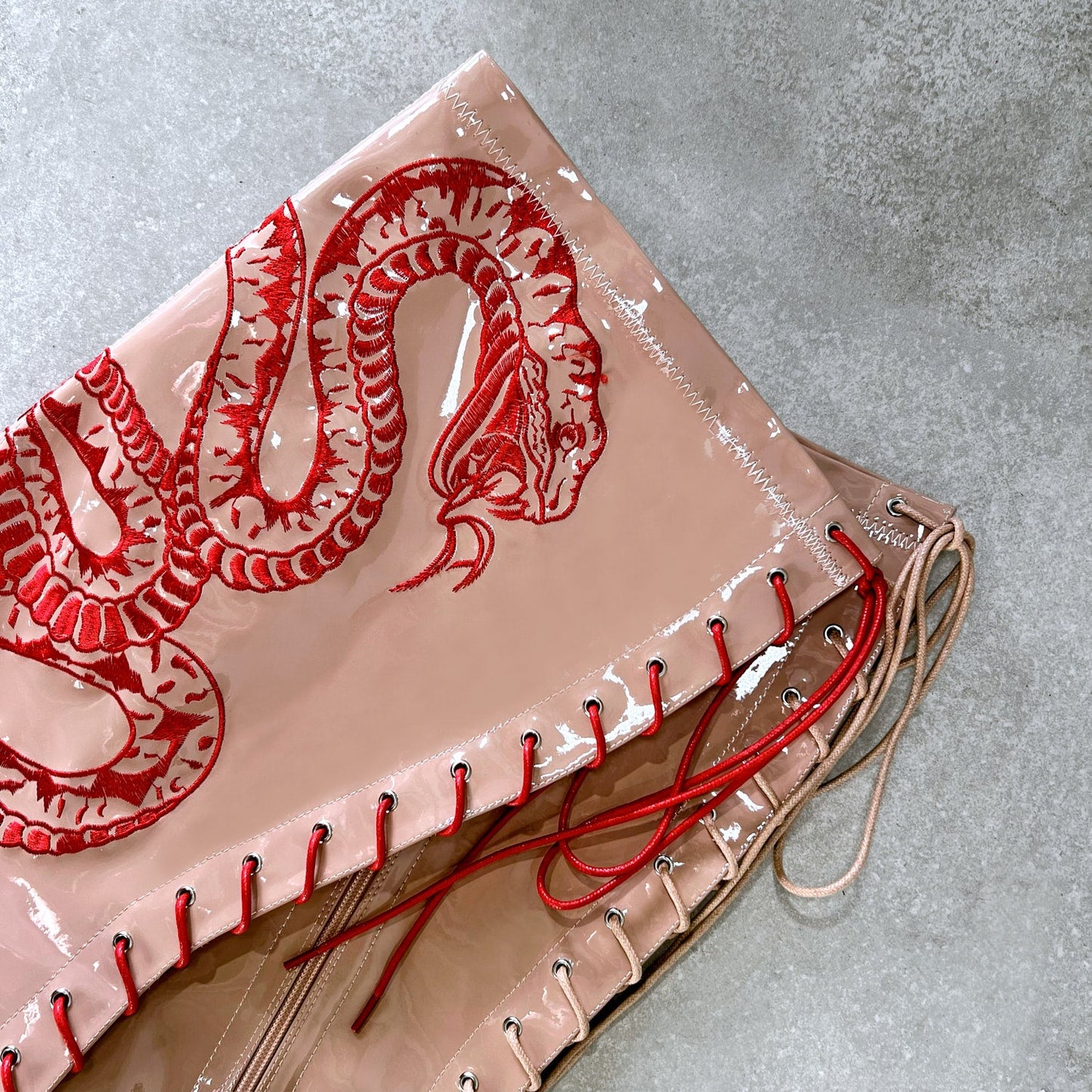 VIPER Boot Tan with Red Thicc Thigh High - 7INCH, stripper shoe, stripper heel, pole heel, not a pleaser, platform, dancer, pole dance, floor work