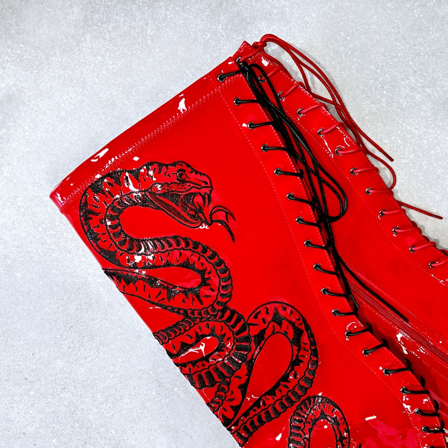 VIPER Boot Red with Black Thicc Thigh High - 7INCH, stripper shoe, stripper heel, pole heel, not a pleaser, platform, dancer, pole dance, floor work