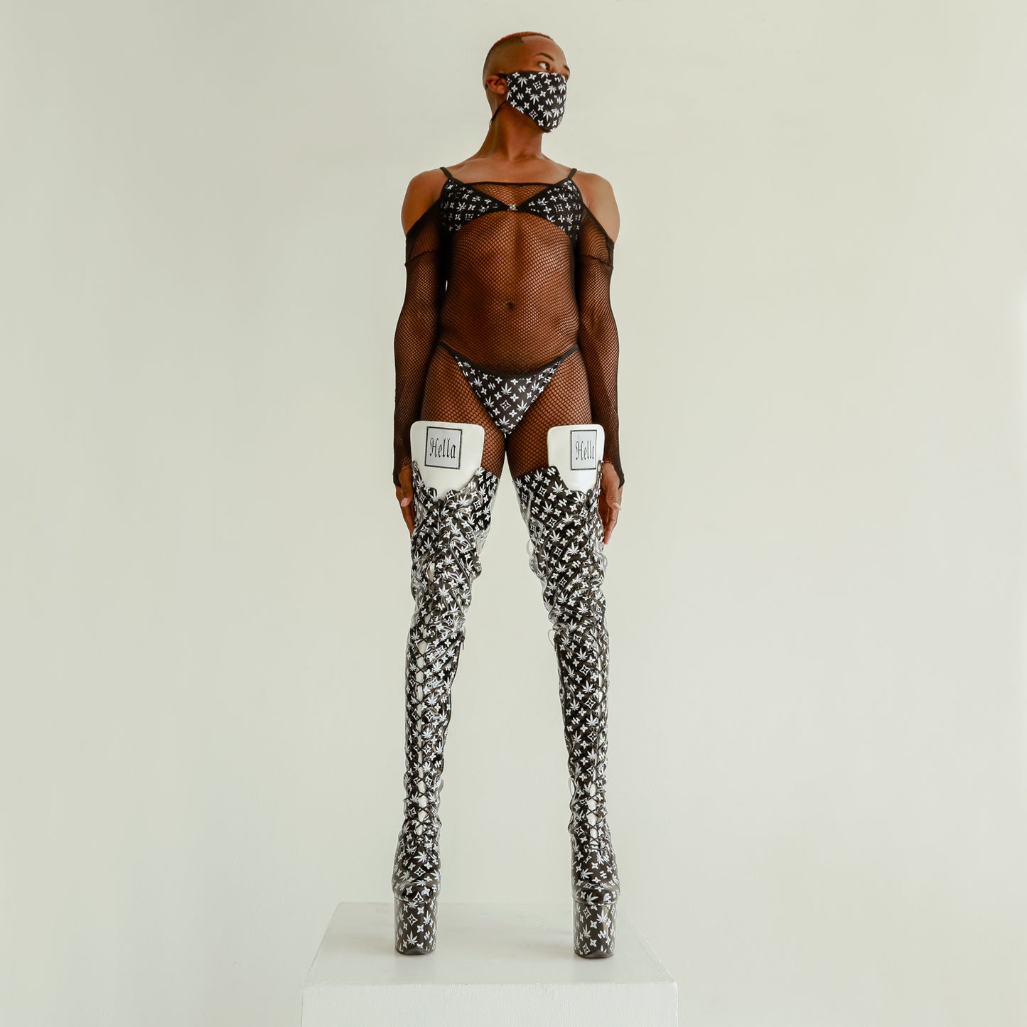 Branded Thigh High - Black - 8 INCH, stripper shoe, stripper heel, pole heel, not a pleaser, platform, dancer, pole dance, floor work