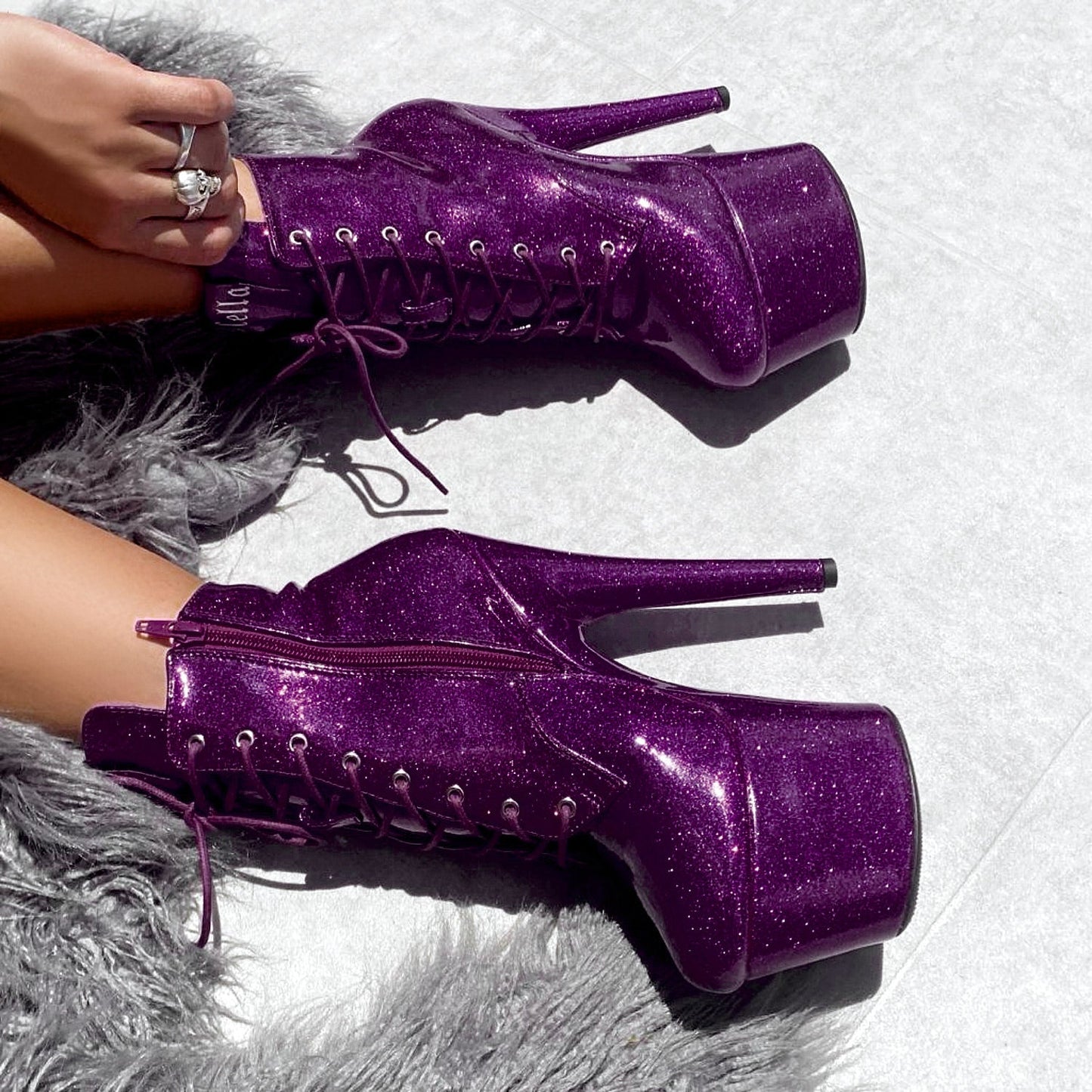 The Glitterati Ankle Boot - Purple Rain - 7 INCH, stripper shoe, stripper heel, pole heel, not a pleaser, platform, dancer, pole dance, floor work