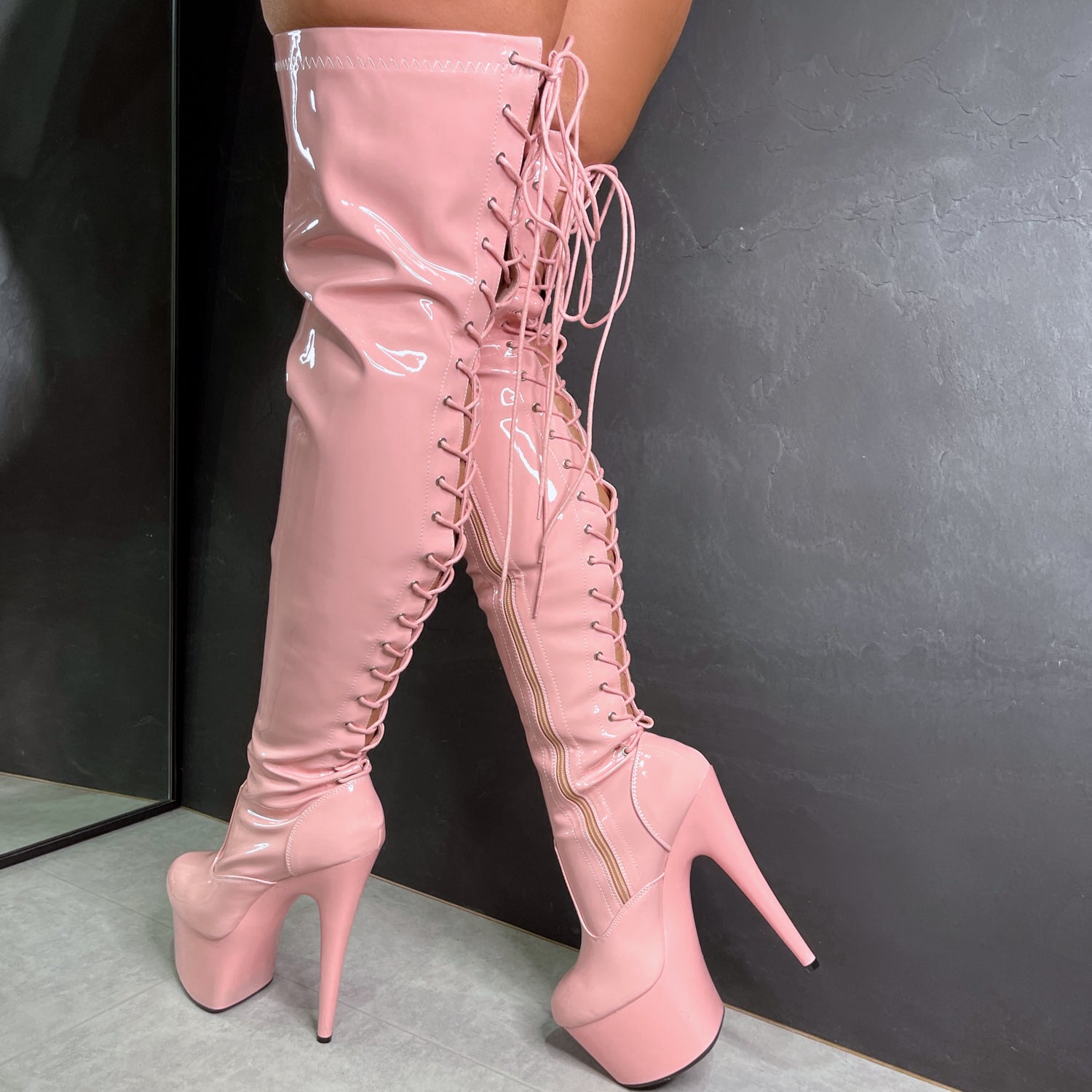 Hella Heels Thigh Boots Open Toe LipKit Thicc Thigh High Candy