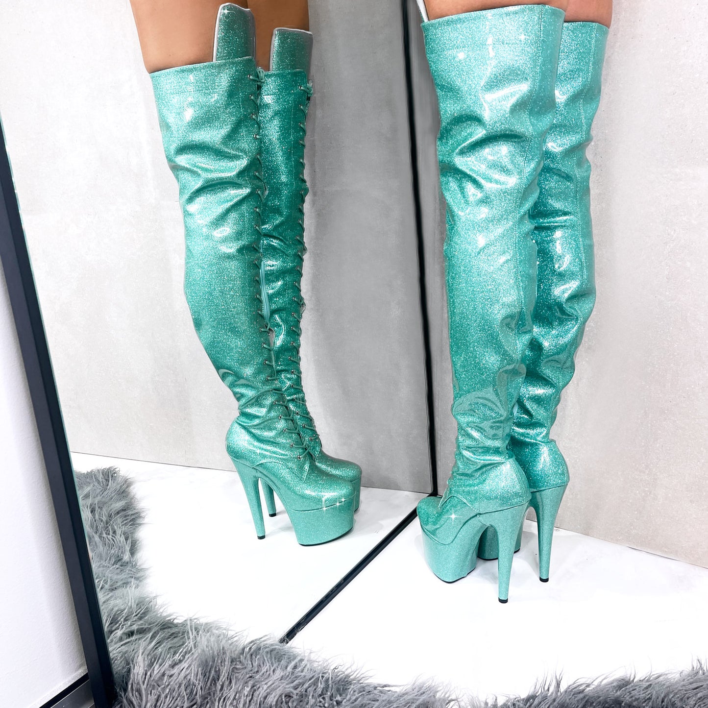 Glitterati Thigh High - Baby Blue - 7 INCH