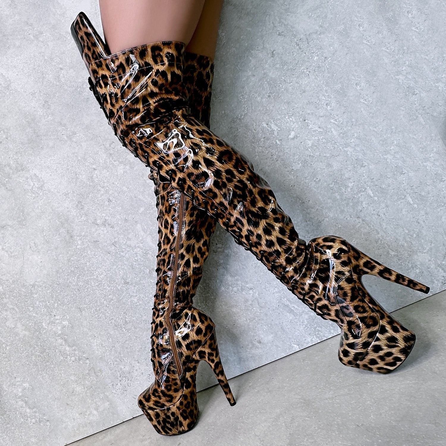 Leopard high heel discount boots