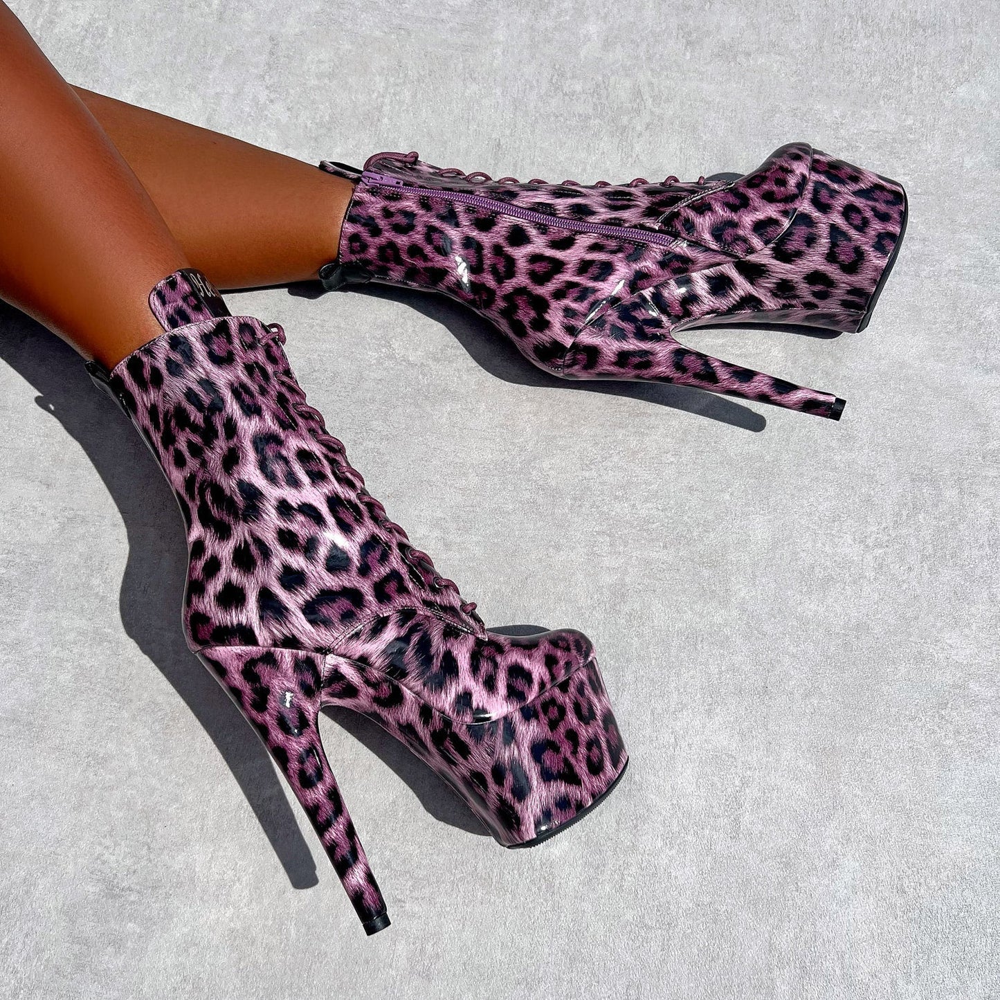 Purple Leopard Boot - 7 INCH, stripper shoe, stripper heel, pole heel, not a pleaser, platform, dancer, pole dance, floor work