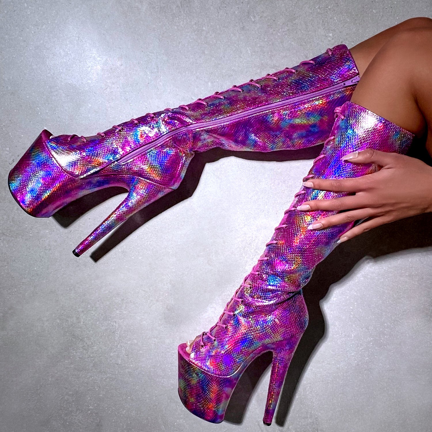 Dragonfly Knee Boot Open Toe Rainbow 8INCH
