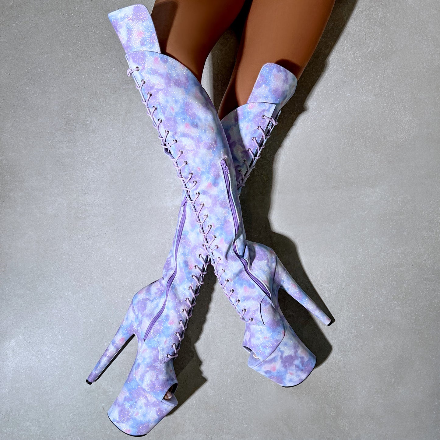 Fairy Clouds Over Knee Open Toe Boot - Purple - 8INCH