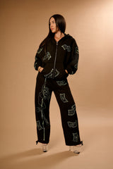 Anime Pole Dancer Zip Up Hoodie - Love of Hustlers Iridescent Blue / Green Sparkle
