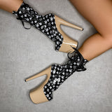 Branded Boot - Black/Sand - 8 INCH, stripper shoe, stripper heel, pole heel, not a pleaser, platform, dancer, pole dance, floor work