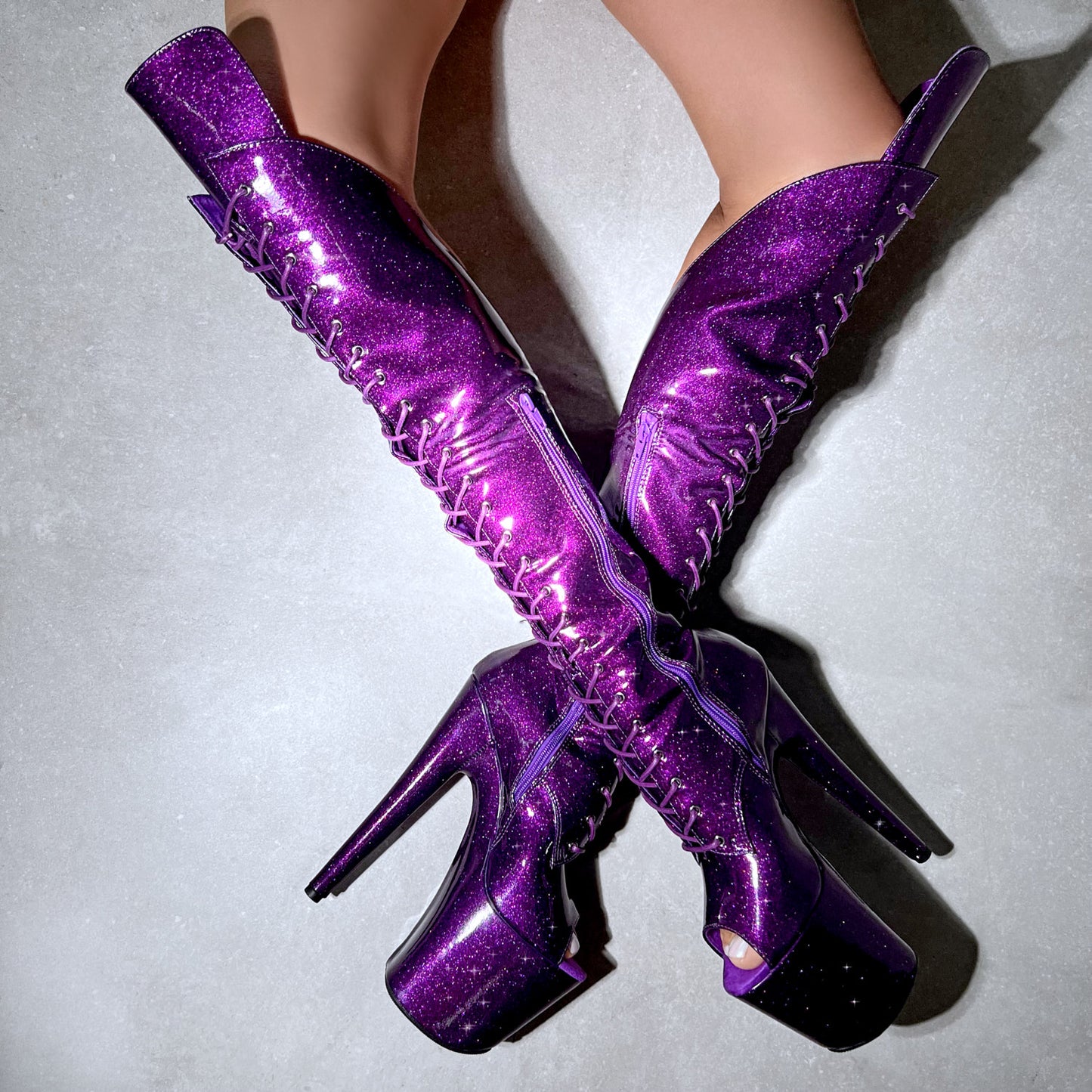 Purple Rain Open Toe Over Knee Boot - 8 INCH
