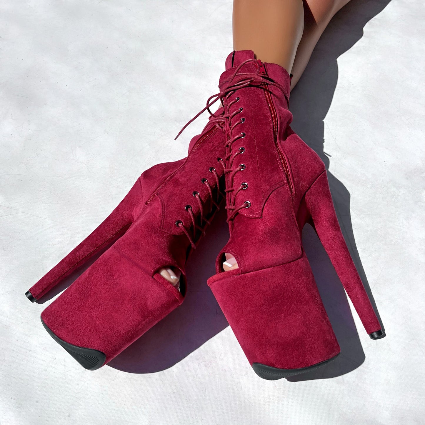 BabyDoll Dark Red Open Toe - 8 INCH