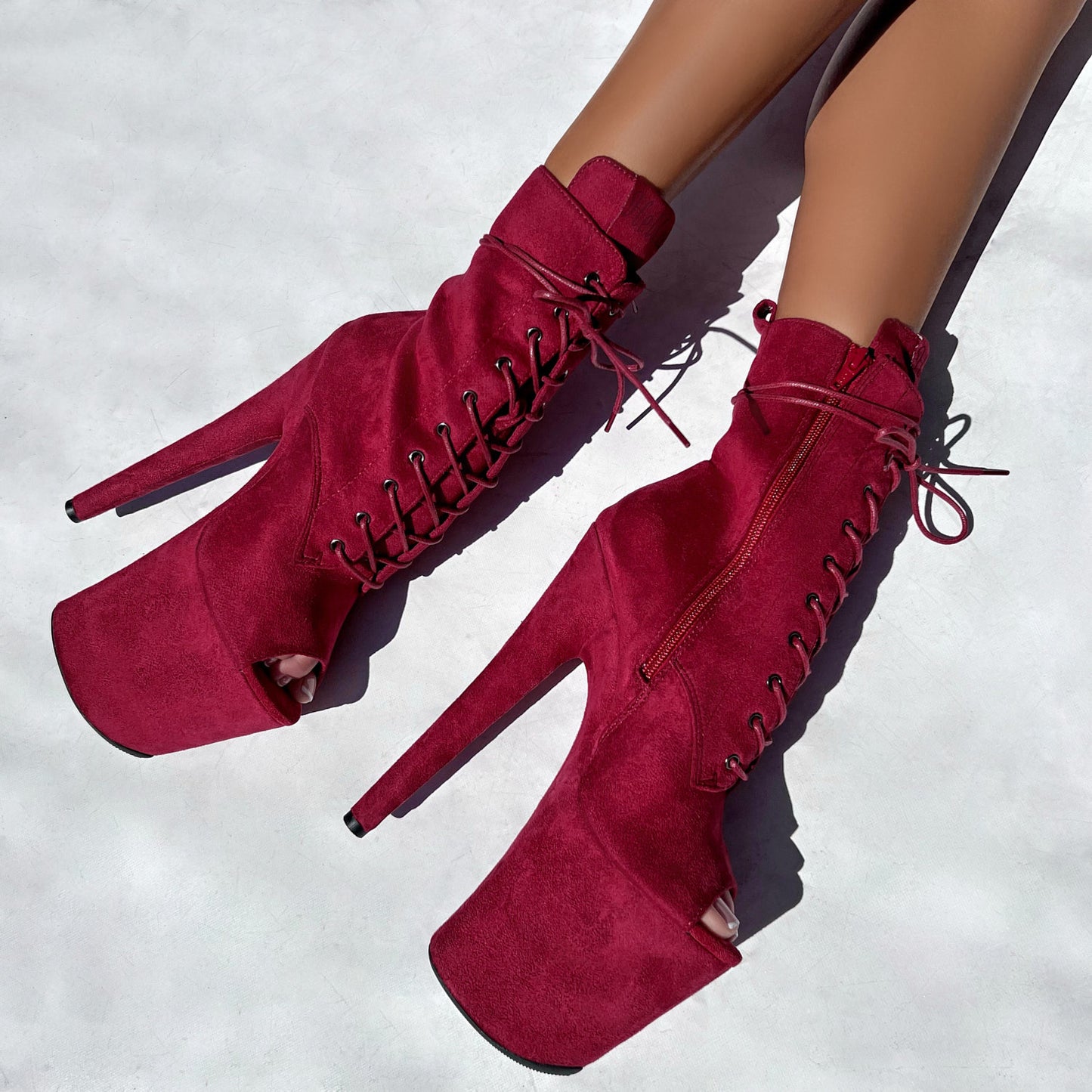 BabyDoll Dark Red Open Toe - 8 INCH