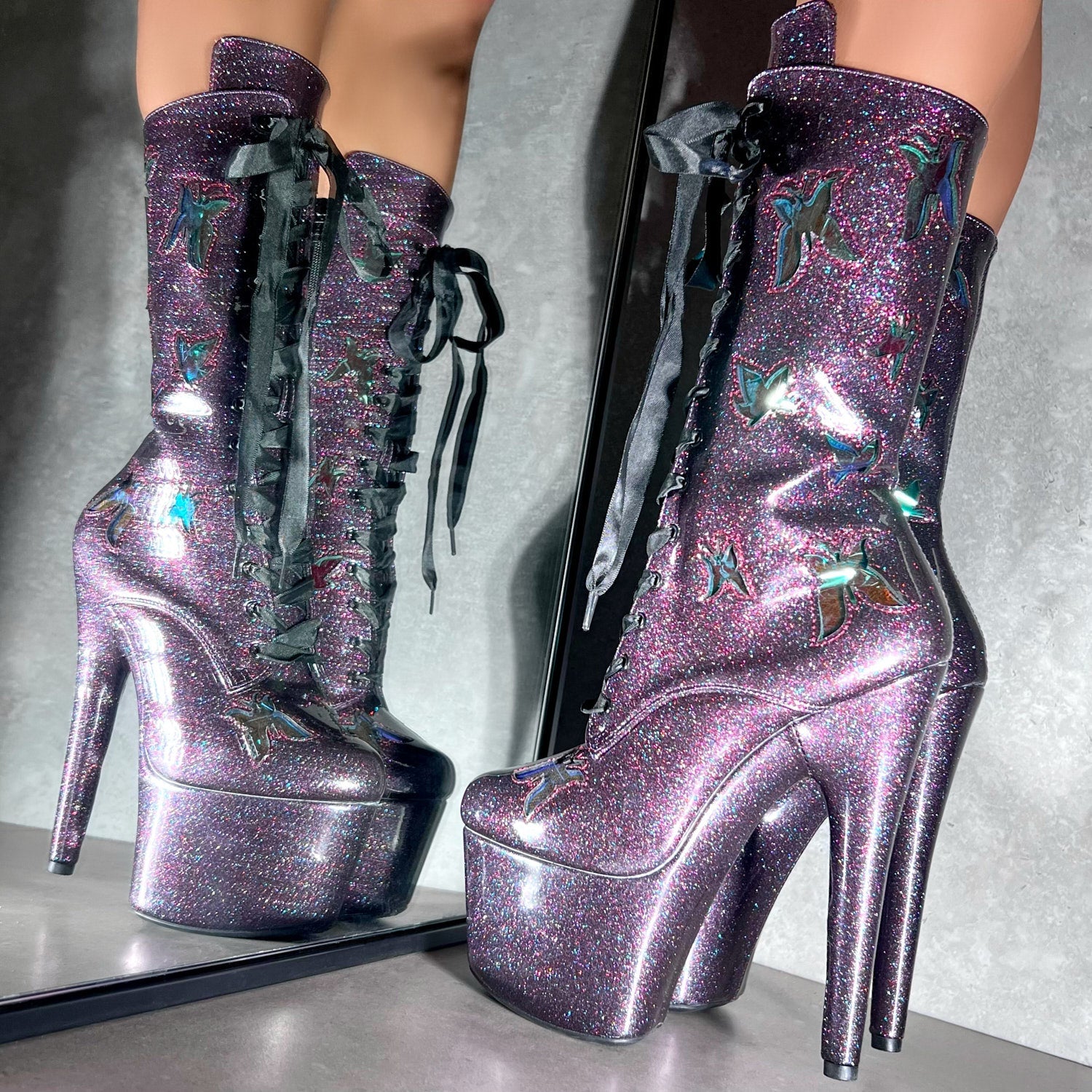 The Glitterati Butterfly Boot - Mystical Purple - 7INCH