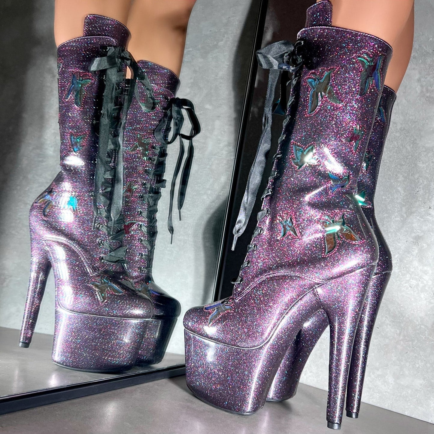 The Glitterati Butterfly Boot - Mystical Purple - 7INCH