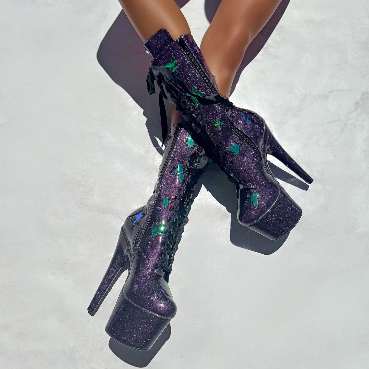 The Glitterati Butterfly Boot - Mystical Purple - 7INCH