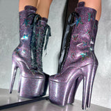 The Glitterati Butterfly Wide Fit  Boot - Mystical Purple - 8INCH