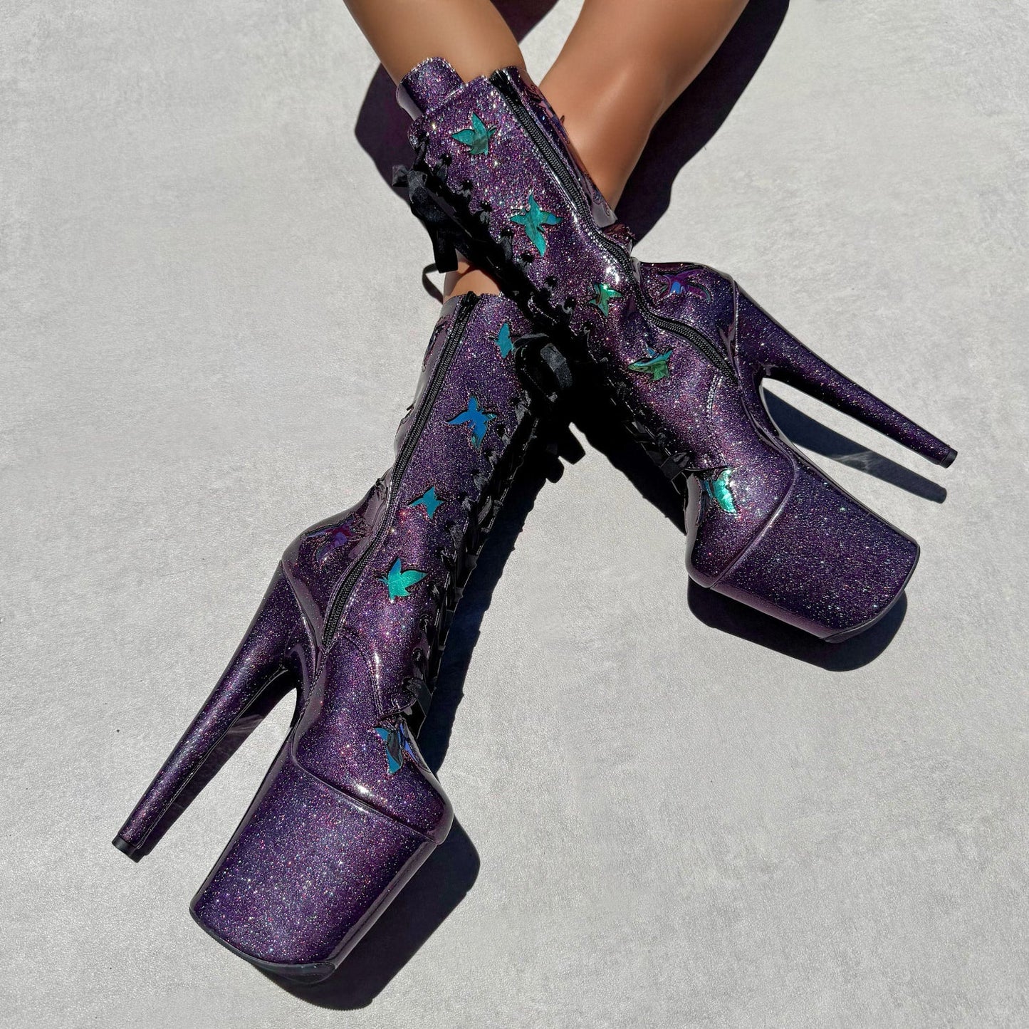 The Glitterati Butterfly Boot - Mystical Purple - 8INCH