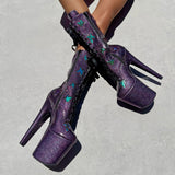 The Glitterati Butterfly Wide Fit  Boot - Mystical Purple - 8INCH