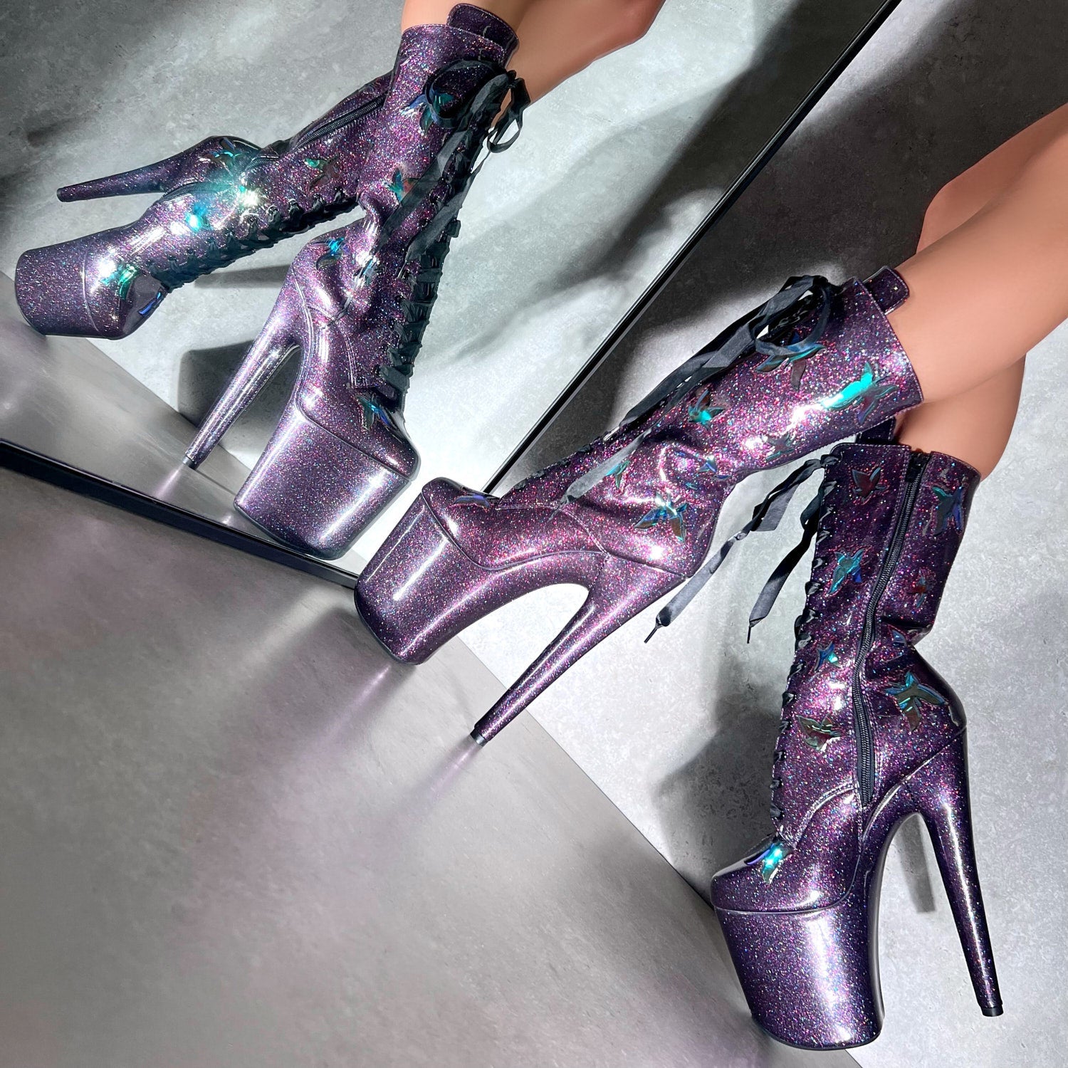 The Glitterati Butterfly Wide Fit  Boot - Mystical Purple - 8INCH