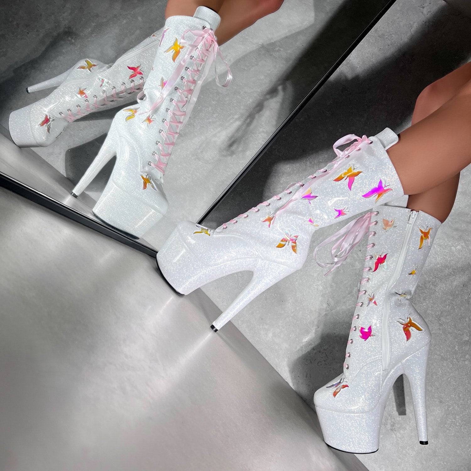 The Glitterati Butterfly Boot - Snow Kween - Wide Fit - 7INCH