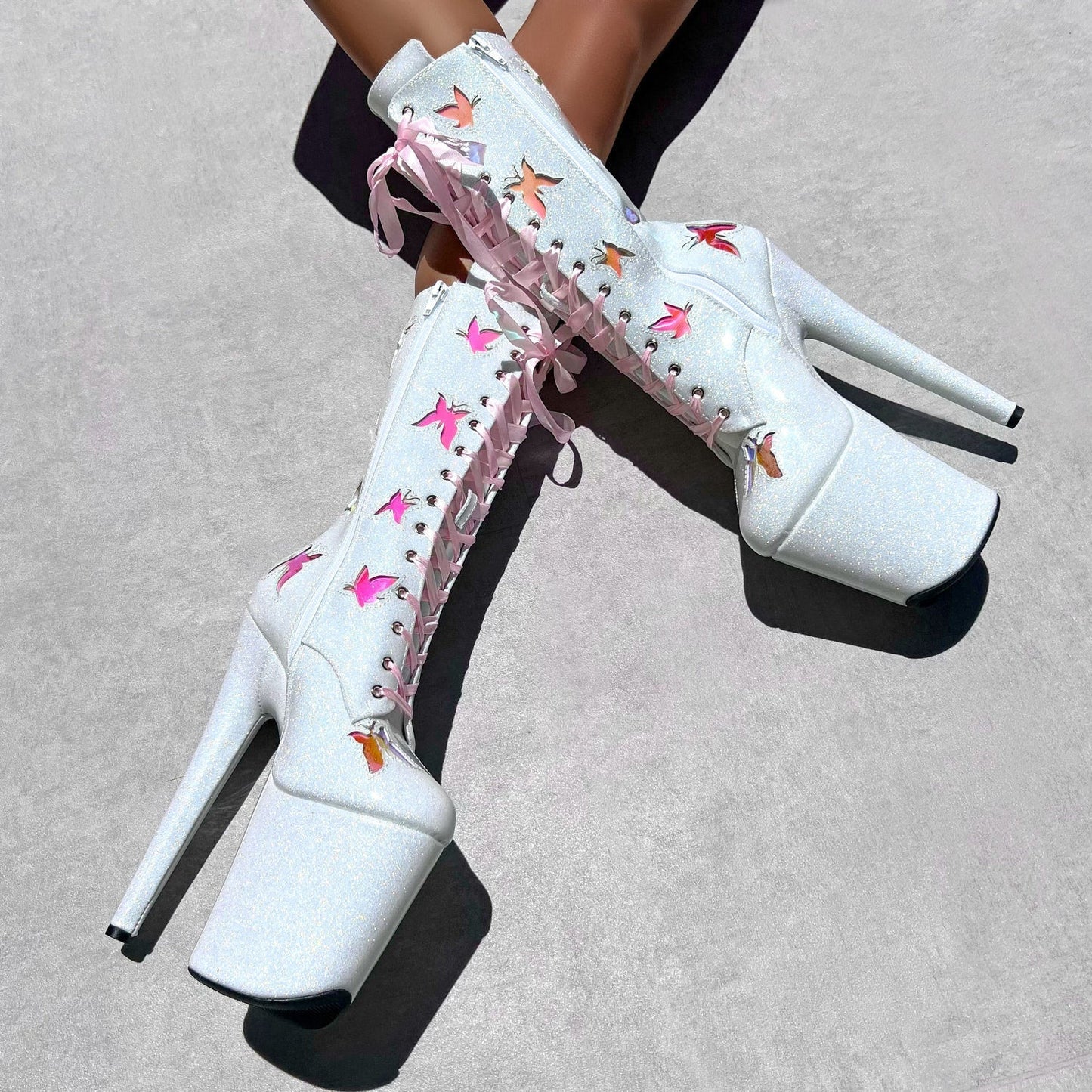 The Glitterati Butterfly Boot - Snow Kween - 8INCH