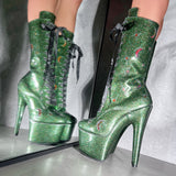 The Glitterati Cosmic Wide Fit  Boot - Emerald Sparkle - 7INCH