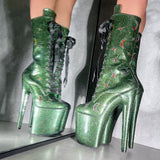 The Glitterati Cosmic Wide Fit  Boot - Emerald Sparkle - 8INCH