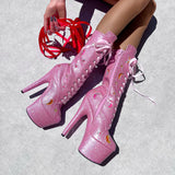 The Glitterati Cosmic Wide Fit Boot - Pink Sparkle - 7INCH