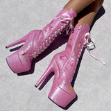 The Glitterati Cosmic Wide Fit Boot - Pink Sparkle - 7INCH