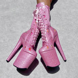The Glitterati Cosmic Wide Fit Boot - Pink Sparkle - 8INCH