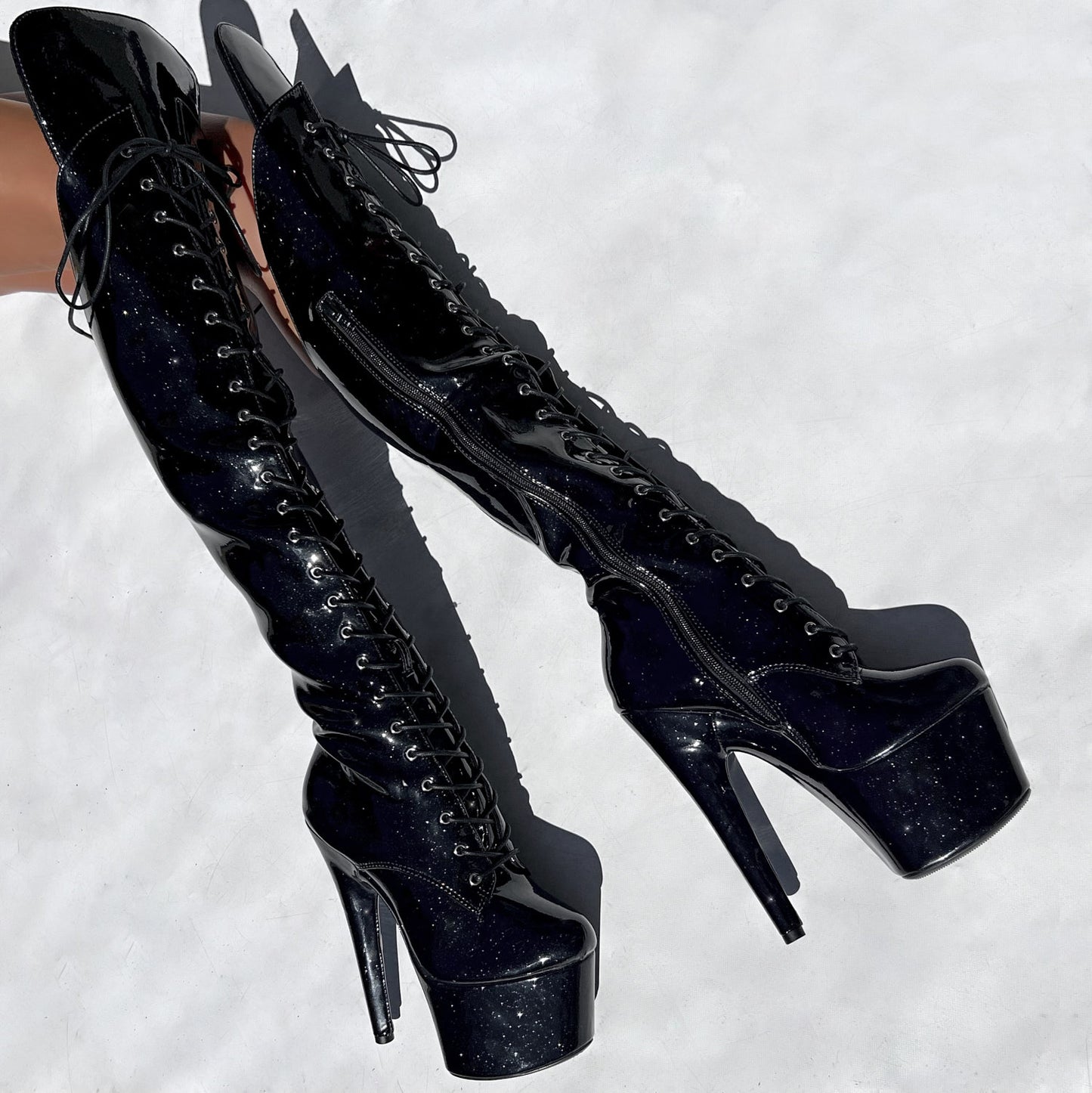 The Glitterati Over Knee Boot - Sin City - 7 INCH