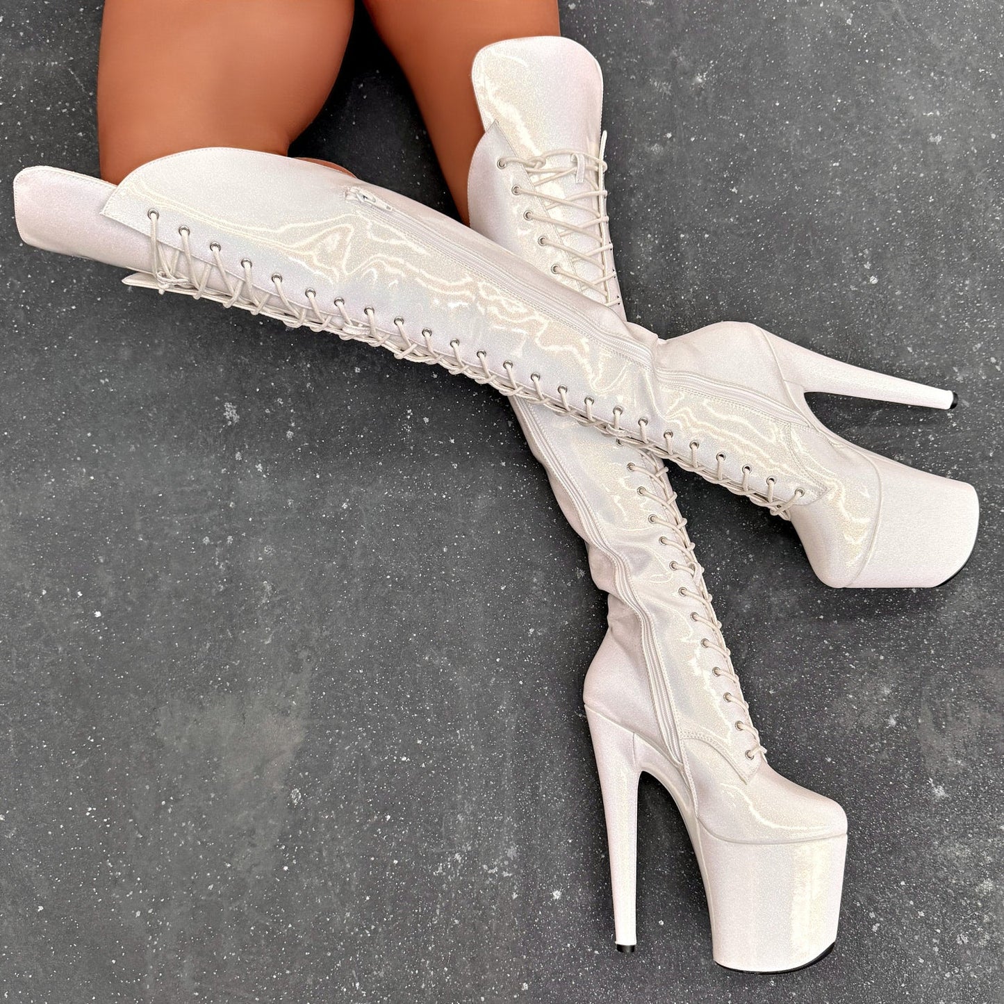 The Glitterati - Snow Kween Over Knee Boot - 8INCH