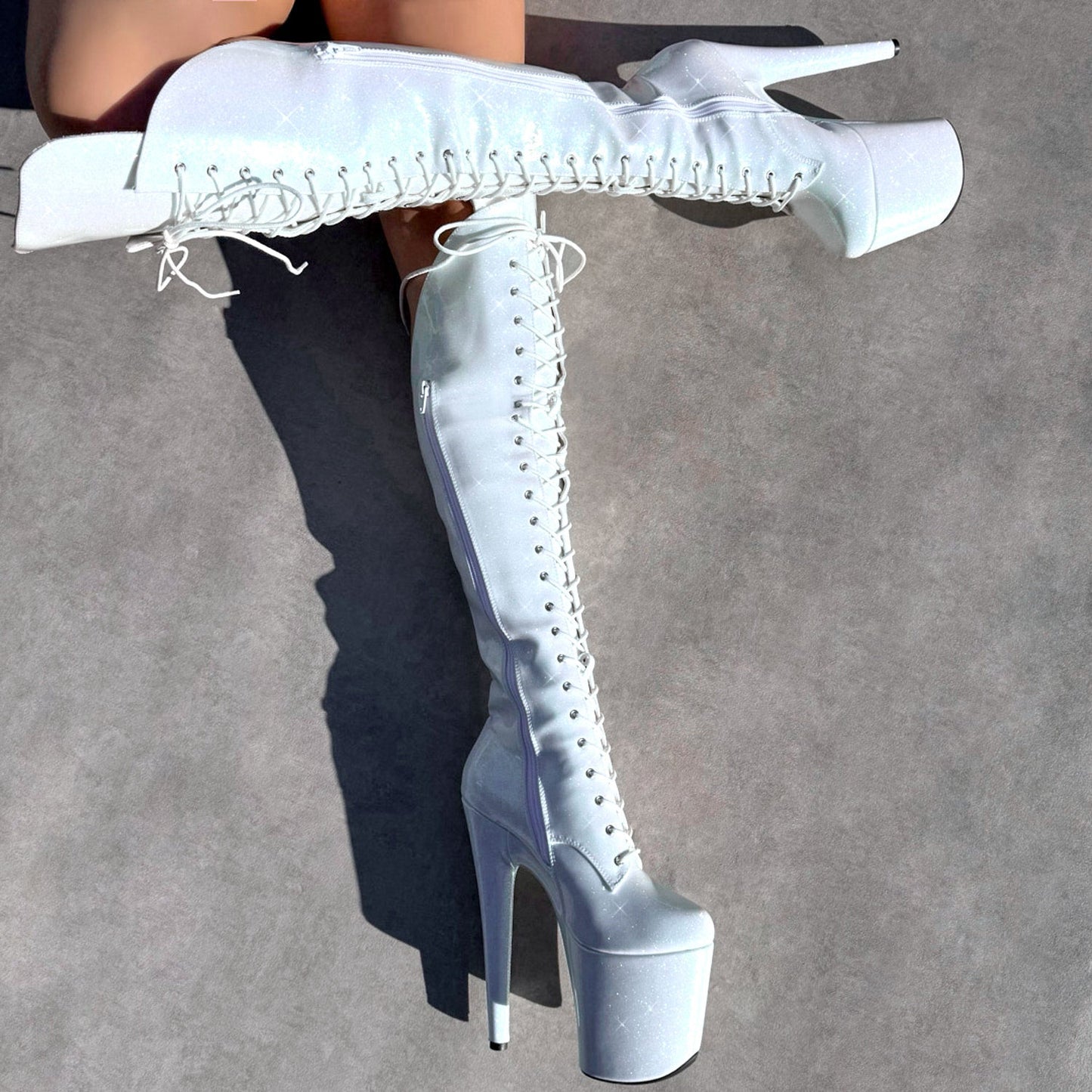 The Glitterati - Snow Kween Over Knee Boot - 8INCH