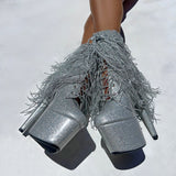 Chrome Cowgirls - Boot - Silver Glitterati - 7INCH