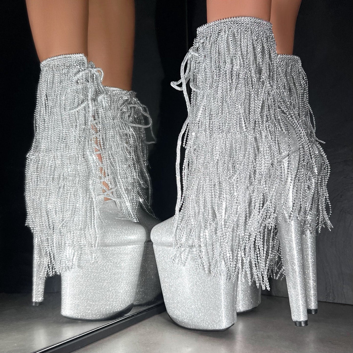 Chrome Cowgirls - Boot - Silver Glitterati - 8INCH