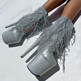 Chrome Cowgirls - Boot - Silver Glitterati - 8INCH