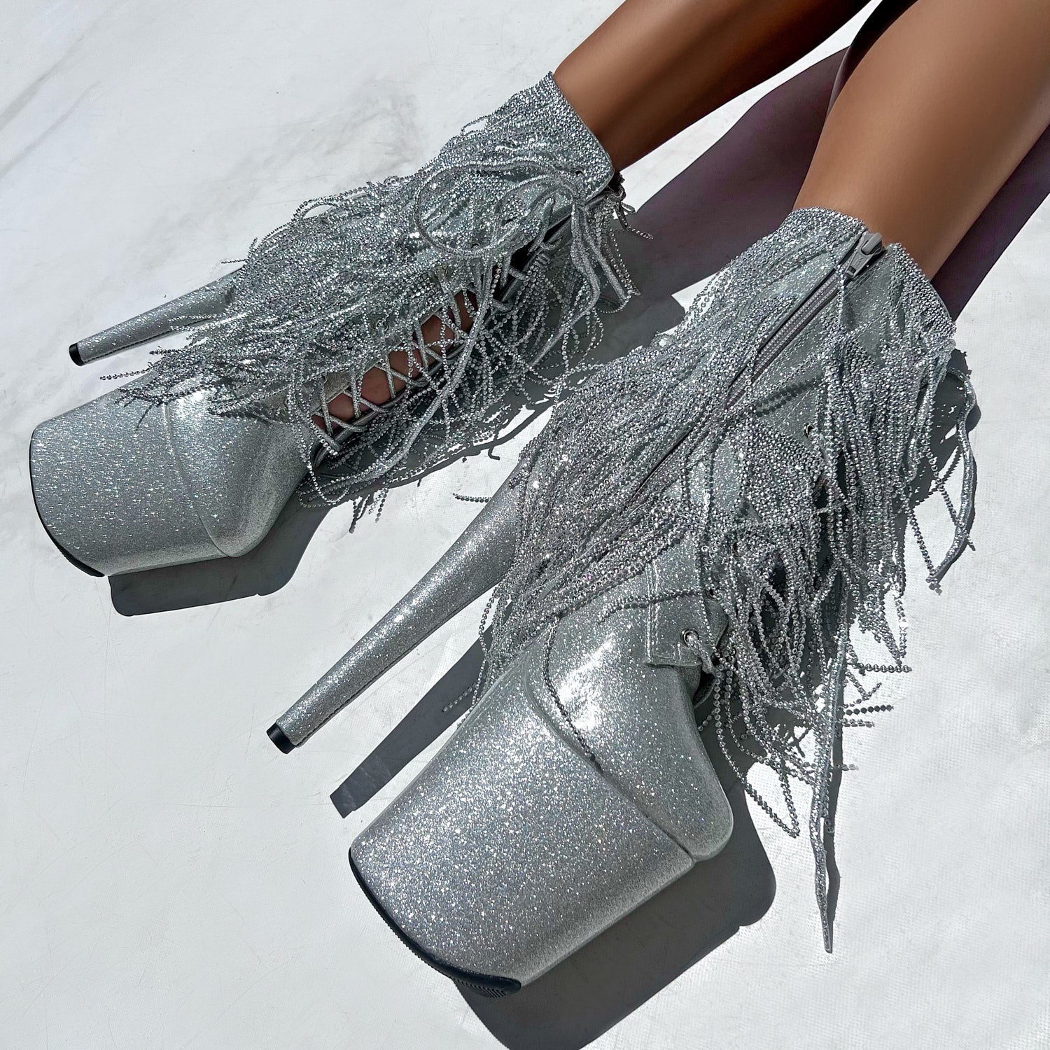 Chrome Cowgirls - Boot - Silver Glitterati - 8INCH
